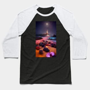 Mystical lighthouse in a glow beach pointing at Polaris Baseball T-Shirt